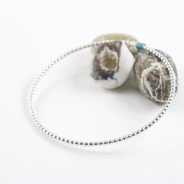 Sterling Silver Beaded Wire Bangle