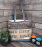 Eco-Friendly Tote Bag -  Handmade Sustainable Bag - Blue and Bronze Floral