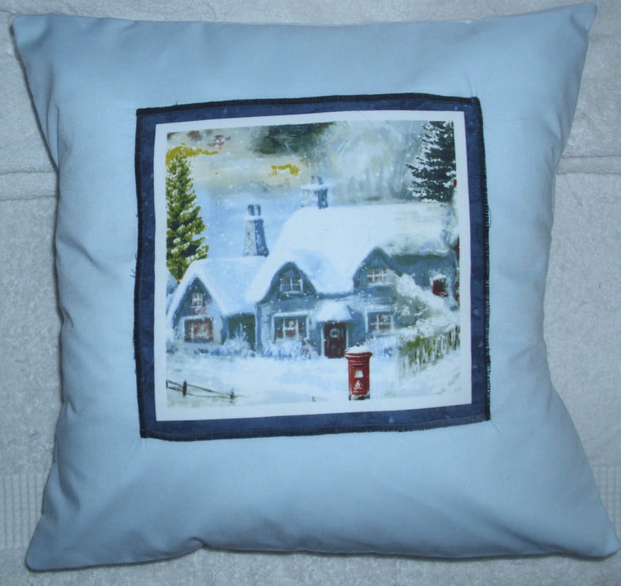 Winter in the countryside village cushion 