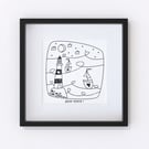 Ahoy There, sailing boats and lighthouse illustration, Giclee print