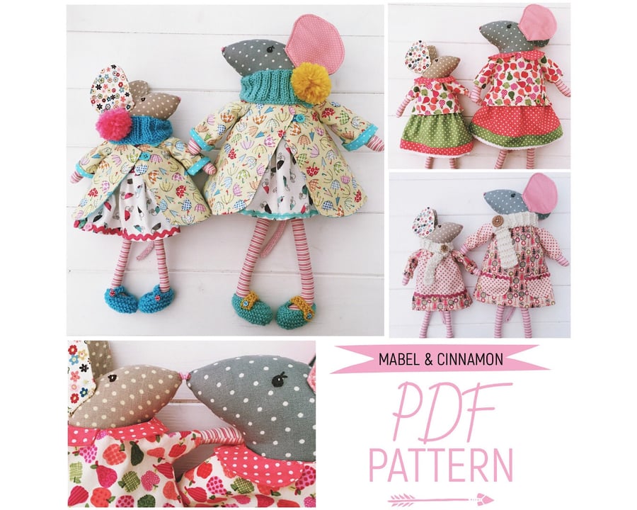 Digital PDF Sewing Pattern for Mice Dolls Mother & Daughter 'Mabel and Cinnamon'