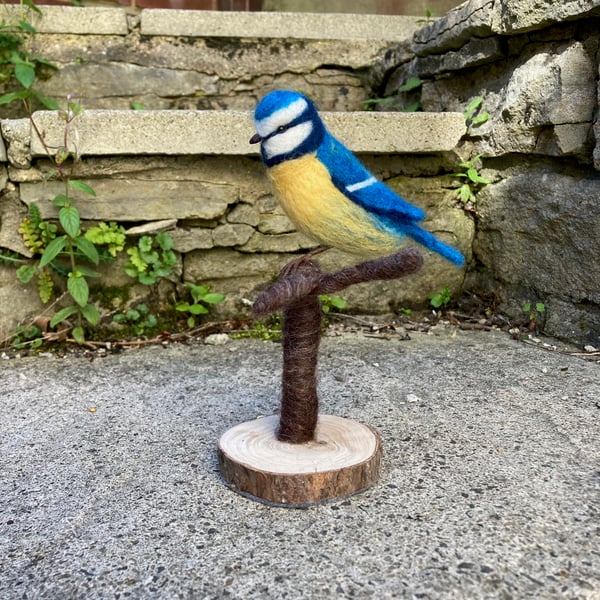 Blue tit , needle felted model, British garden birds