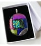 Dichroic Glass S012 Supersize Patchwork 3-layer Pendant with Silver Plated chain - Image 6