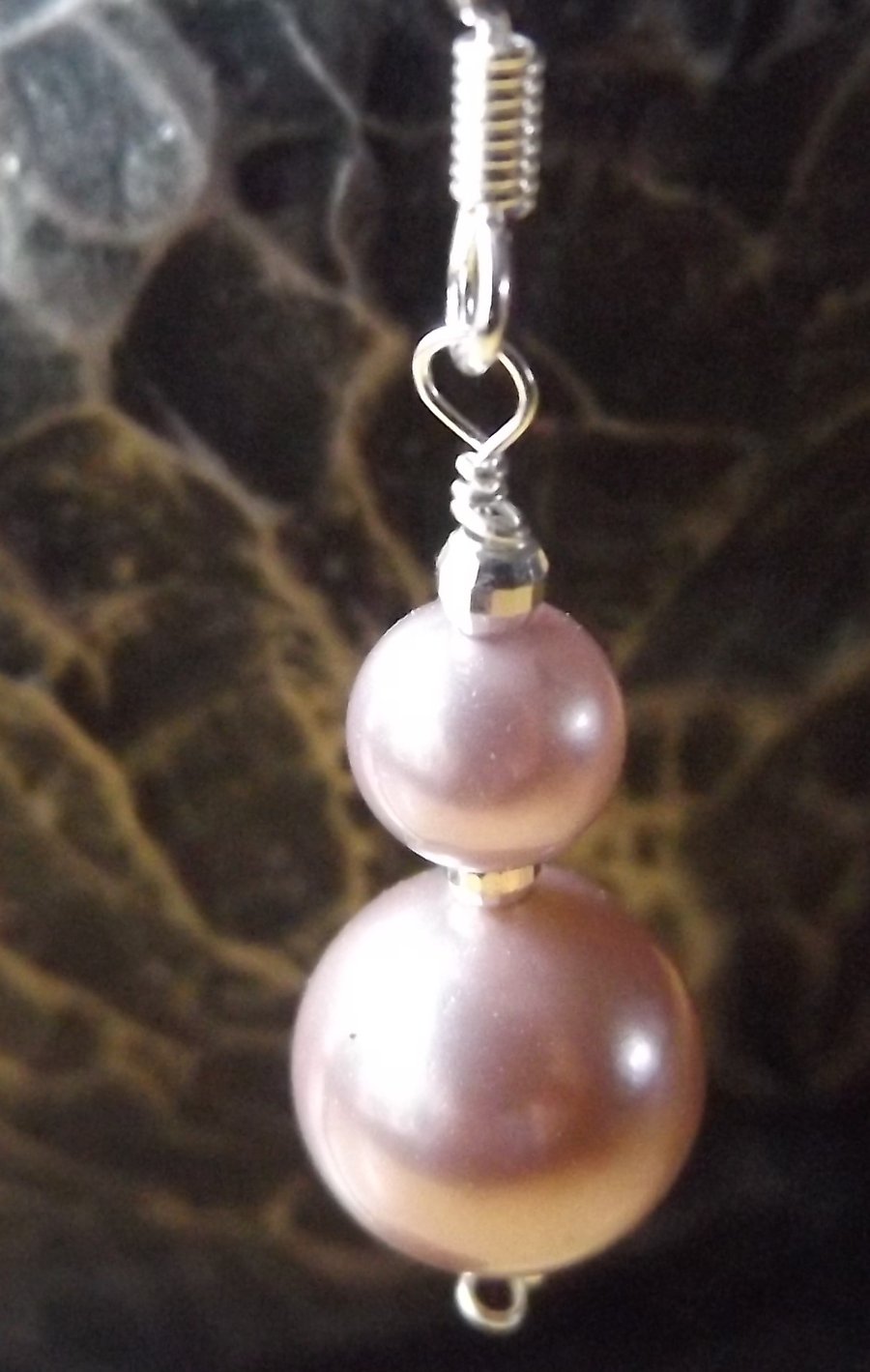 Lavender shell pearl sterling silver earrings
