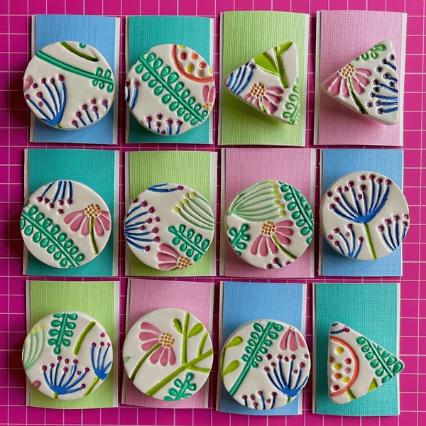 SALE Handmade Spring Ceramic brooch, Hand Made Pottery Badge