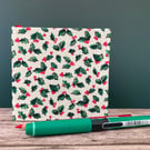 Handbound Small White, Green & Red Holly Leaf Sketchbook, Notebook, Journal