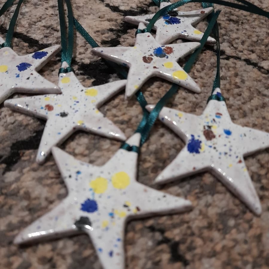 White konfetti handmade ceramic star hanging decoration 