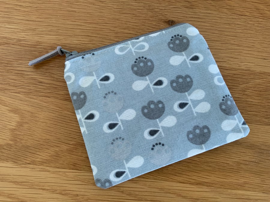Fabric Coin Purse, Money Pouch, Zipped Purse, Purse, Card Holder, Floral, Scandi