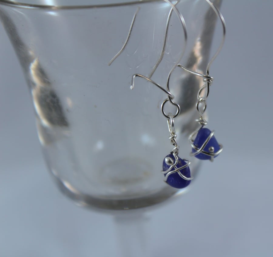 Earrings Dark Blue Sea Glass 