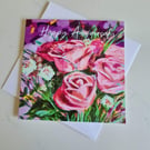 Pink roses painting printed anniversary card