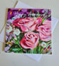 Pink roses painting printed anniversary card