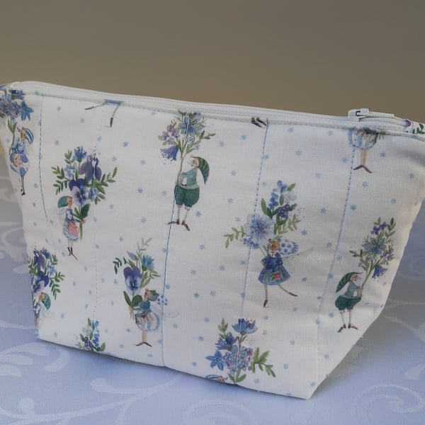 Medium Quilted Flower Fairy Make Up Bag, Padded Cosmetic Bag