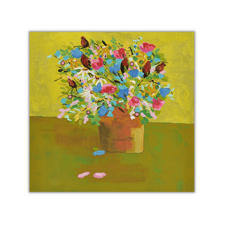 A Modern Acrylic Painting of Flowers. Ready to hang.