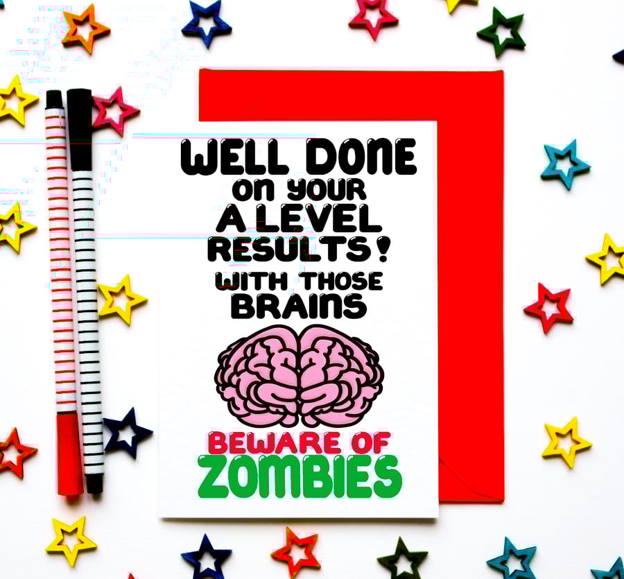 Funny Congratulations On Your A Level Results Card, Zombie Exam Results Card
