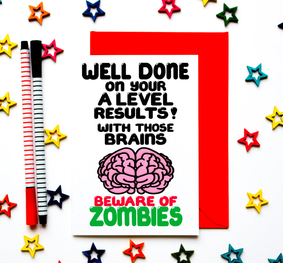 Funny Congratulations On Your A Level Results Card, Zombie Exam Results Card