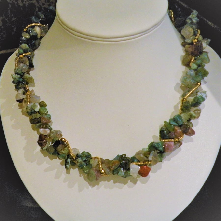 Fancy Jasper Gemstone Twisted Rope Necklace 18-20 inches