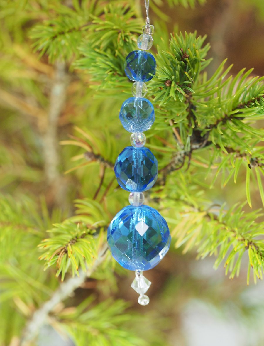 Upcycled Blue Crystal Ornament