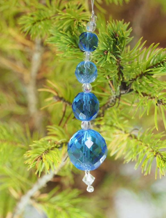 Upcycled Blue Crystal Ornament