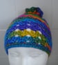 Hand Crochet Multi Coloured Pull On Childs Hat (R708) - Image 2