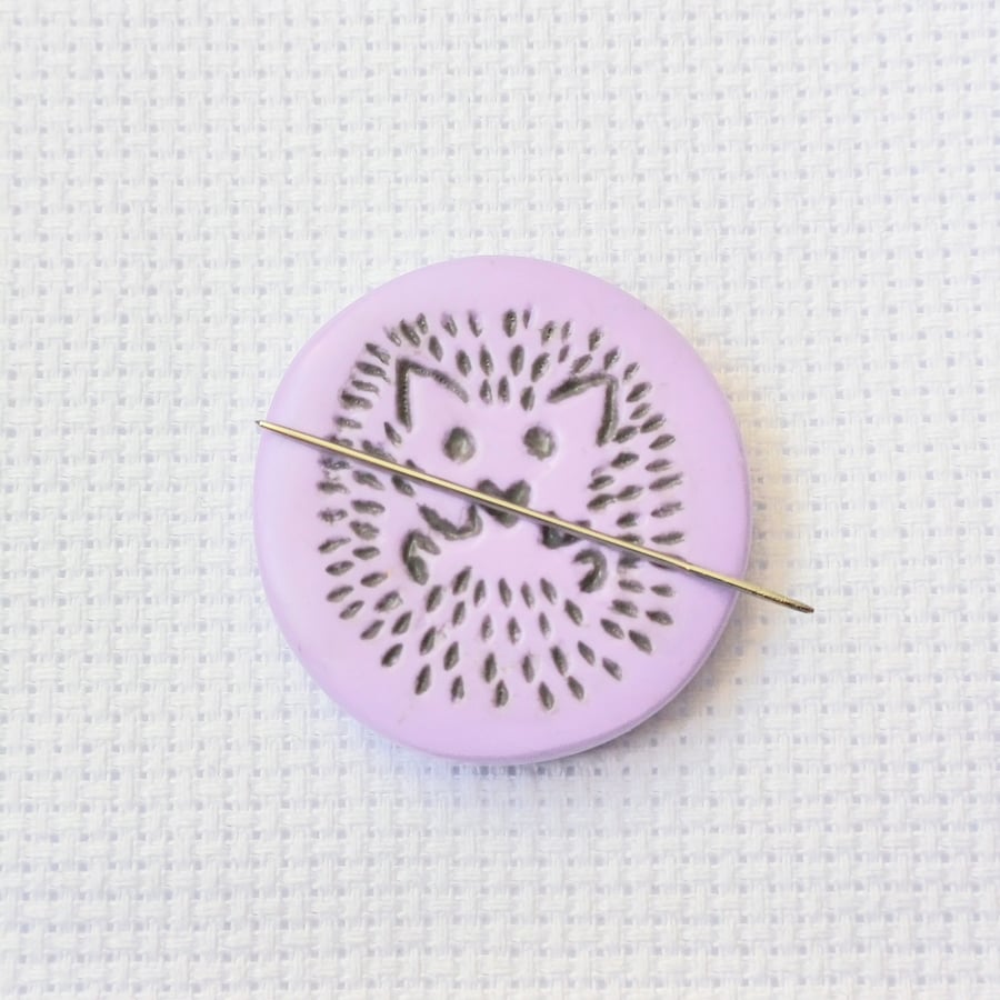 Purple Hedgehog Needle Minder. Gift for cross stitcher.
