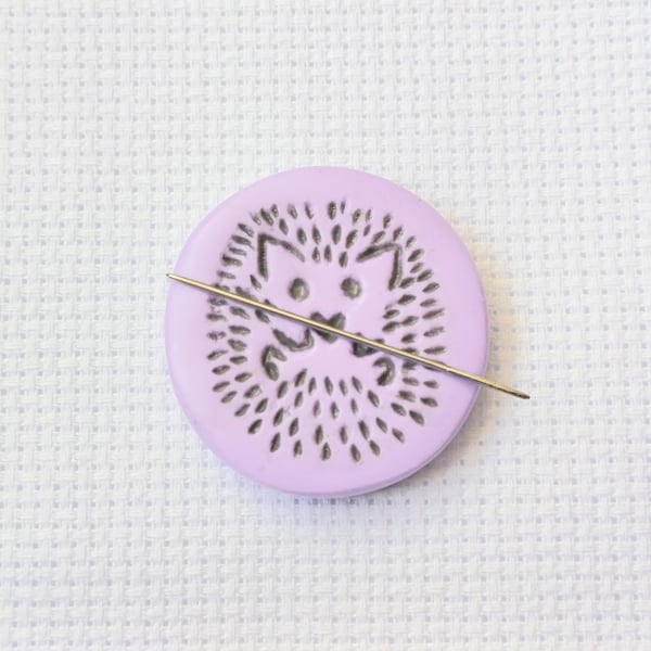 Purple Hedgehog Needle Minder. Gift for cross stitcher.