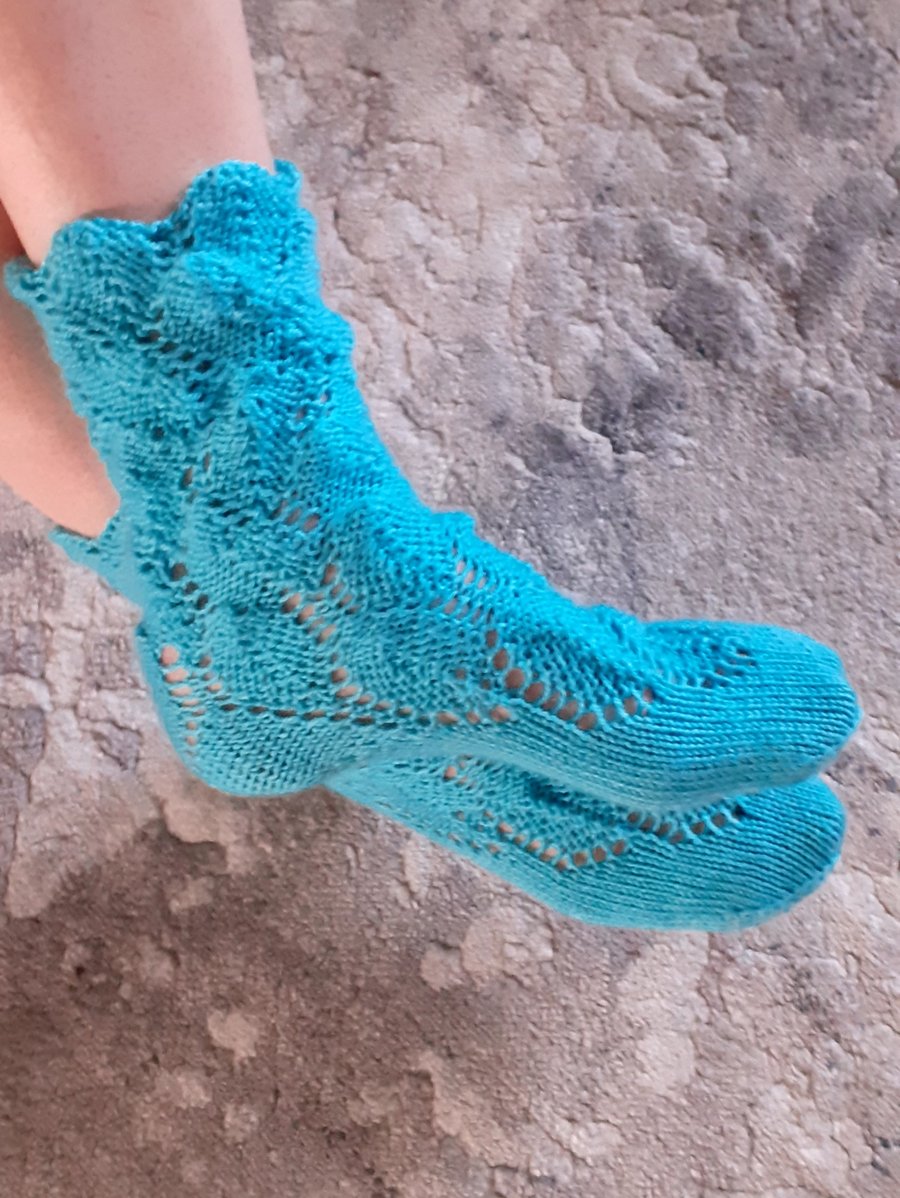 Hand - knitted socks with an openwork pattern, beautiful present, size 38-39  