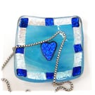 Fused Glass Dichroic Heart Dish 7.5cm Pale Streaky Turquoise Trinket 