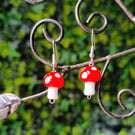 Red Toadstool earrings. Glass
