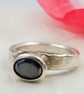 Molten Silver Black Diamond Ring – Oval Faceted Diamond, Rustic Artisan Design - - Image 2