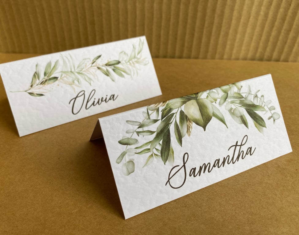 6x BOTANICAL leaf name place CARDS tropical foliage greenery table wedding decor
