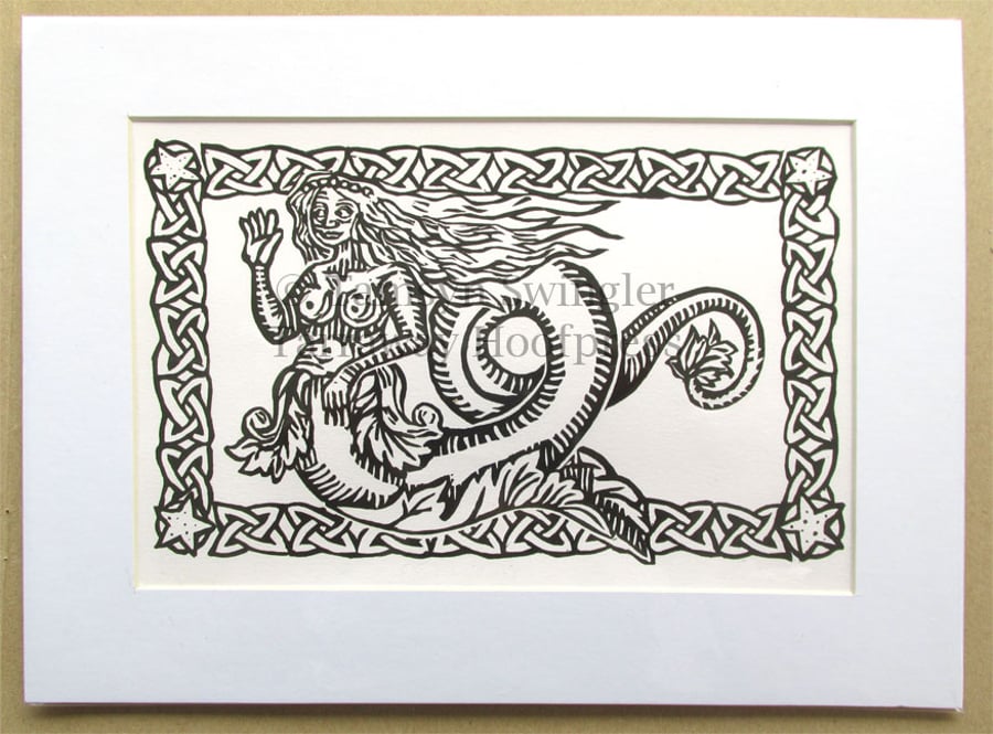 Mermaid in White - Lino Print - Limited Edition