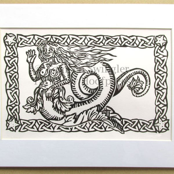 Mermaid in White - Lino Print - Limited Edition