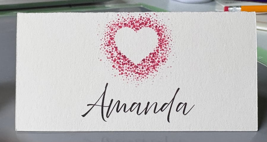 Personalised Printed Wedding Place Cards with Heart Design Custom Guest Names
