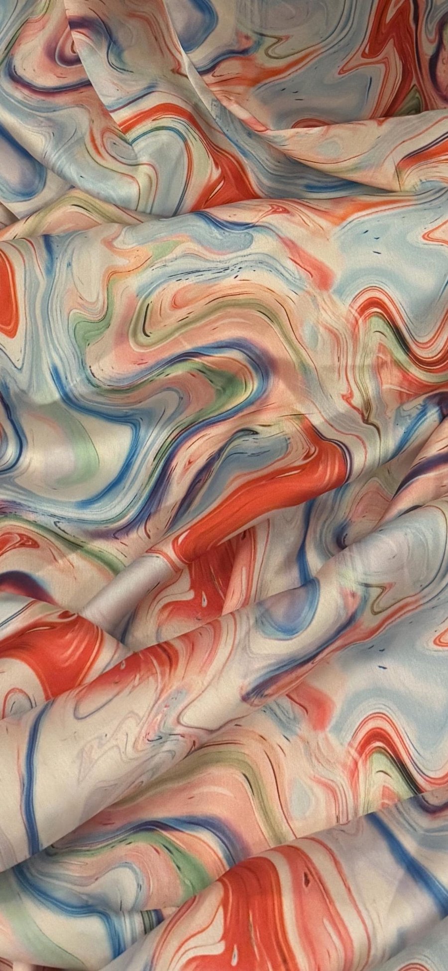 Orange Multicoloured Waves Print Charmeuse Satin Fabric 45'' PRICE PER METER