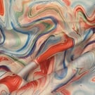 Orange Multicoloured Waves Print Charmeuse Satin Fabric 45'' PRICE PER METER
