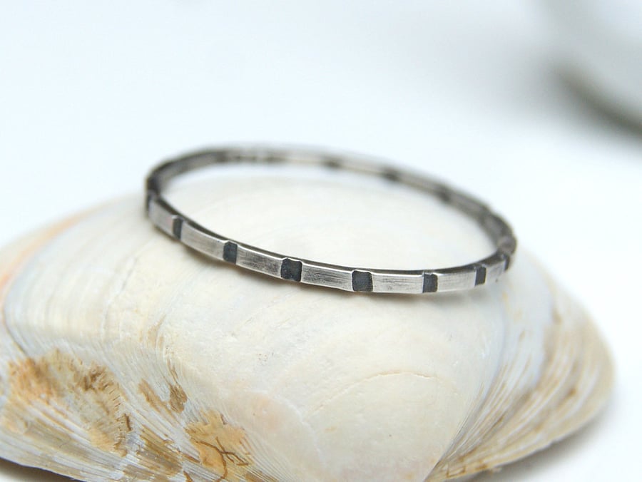 Sterling silver stacking ring, Oxidised Dainty ring, Thin Ring