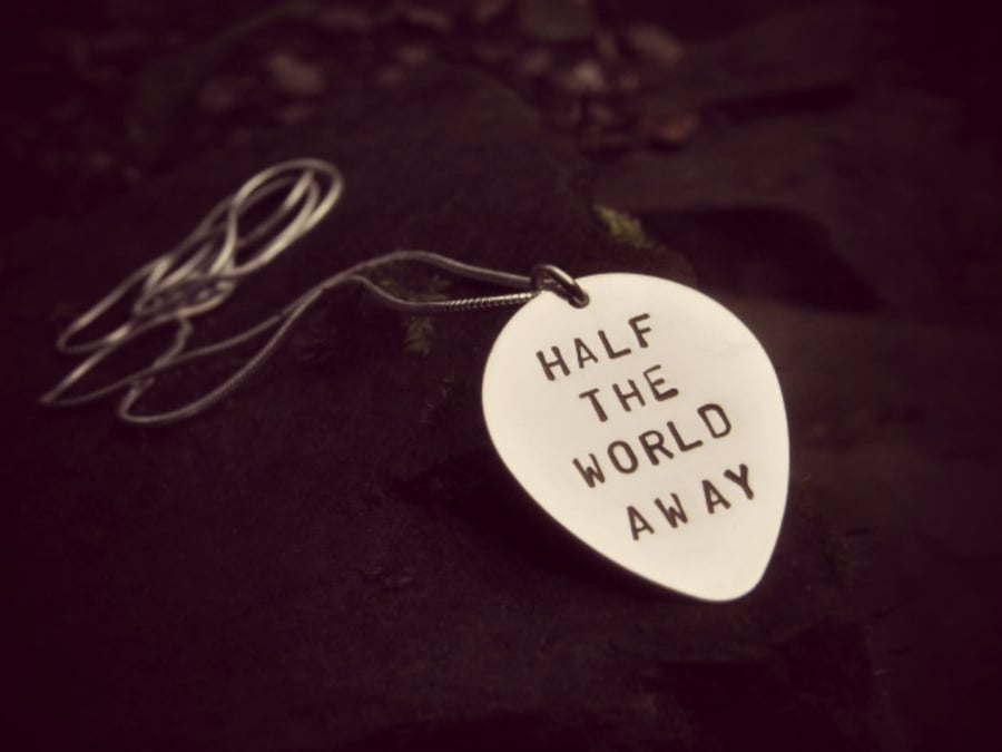 Engraved Silver Guitar Plectrum Necklace