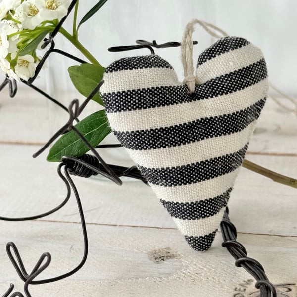 MINI HEART DECORATION - charcoal grey stripes, with lavender