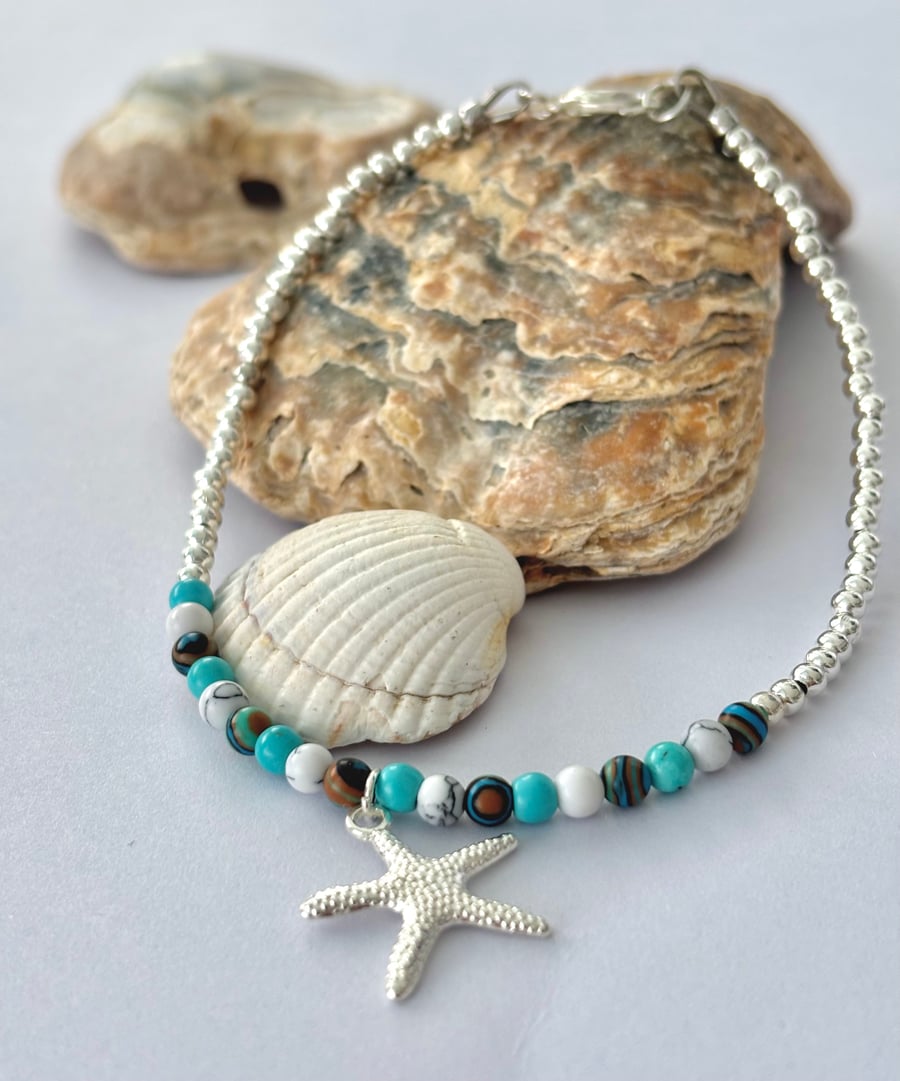 Starfish Dainty Beaded Anklet
