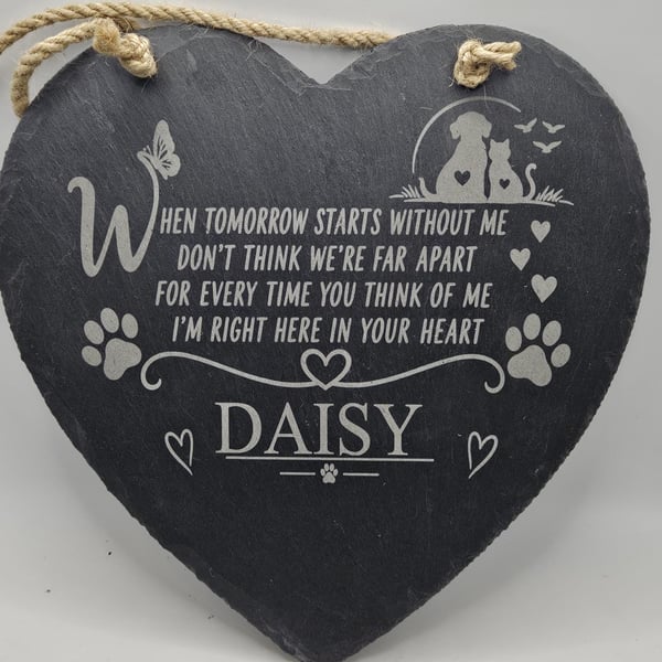 Personalised Pet Memorial Slate Heart, Dog Cat Remembrance Gift, Pet Loss Memori