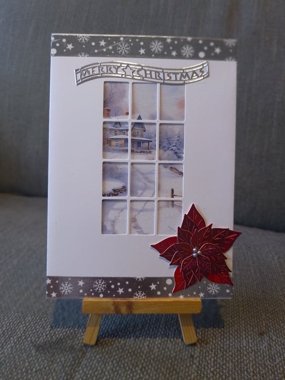 Christmas Window Snowy View handmade card