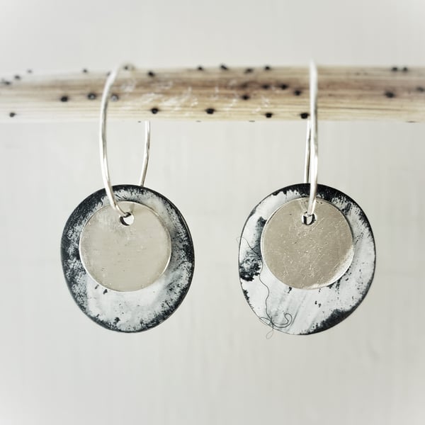 'Winter Trees' drop hoop silver earrings