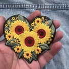 Sunflower Love Heart Embroidered Patch Iron On Sew On Floral Badge
