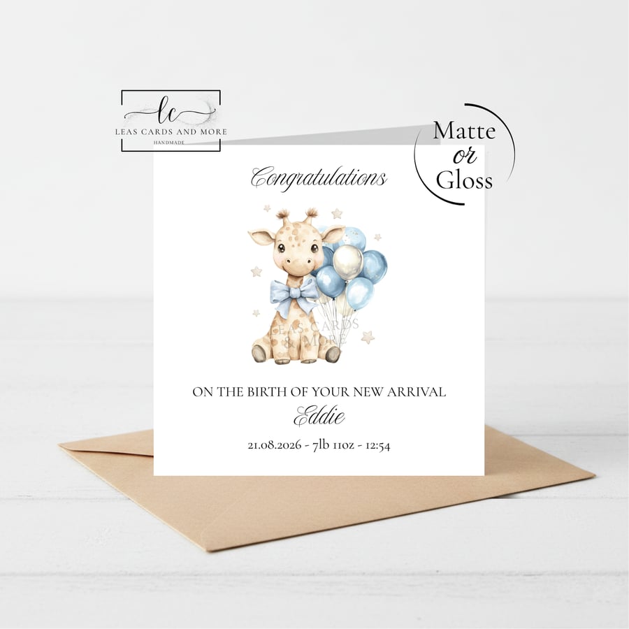 New Baby Boy Giraffe Congratulations Card