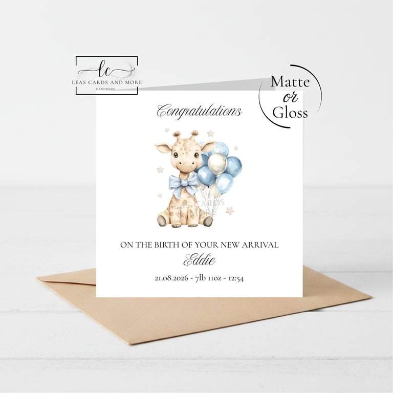 New Baby Boy Giraffe Congratulations Card