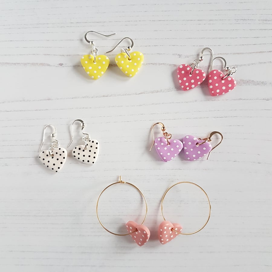 Spring colours polka dot heart earrings ONE PAIR SUPPLIED