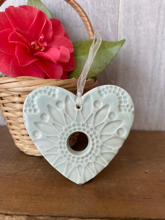 Small Pottery heart decoration pale mint