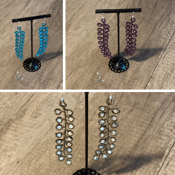 Dangly Crystal Lace Earrings - Sterling Silver Hooks