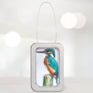 Kingfisher, little 3D fabric Kingfisher picture framed in a tin, gift, ornament
