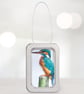 Kingfisher, little 3D fabric Kingfisher picture framed in a tin, gift, ornament